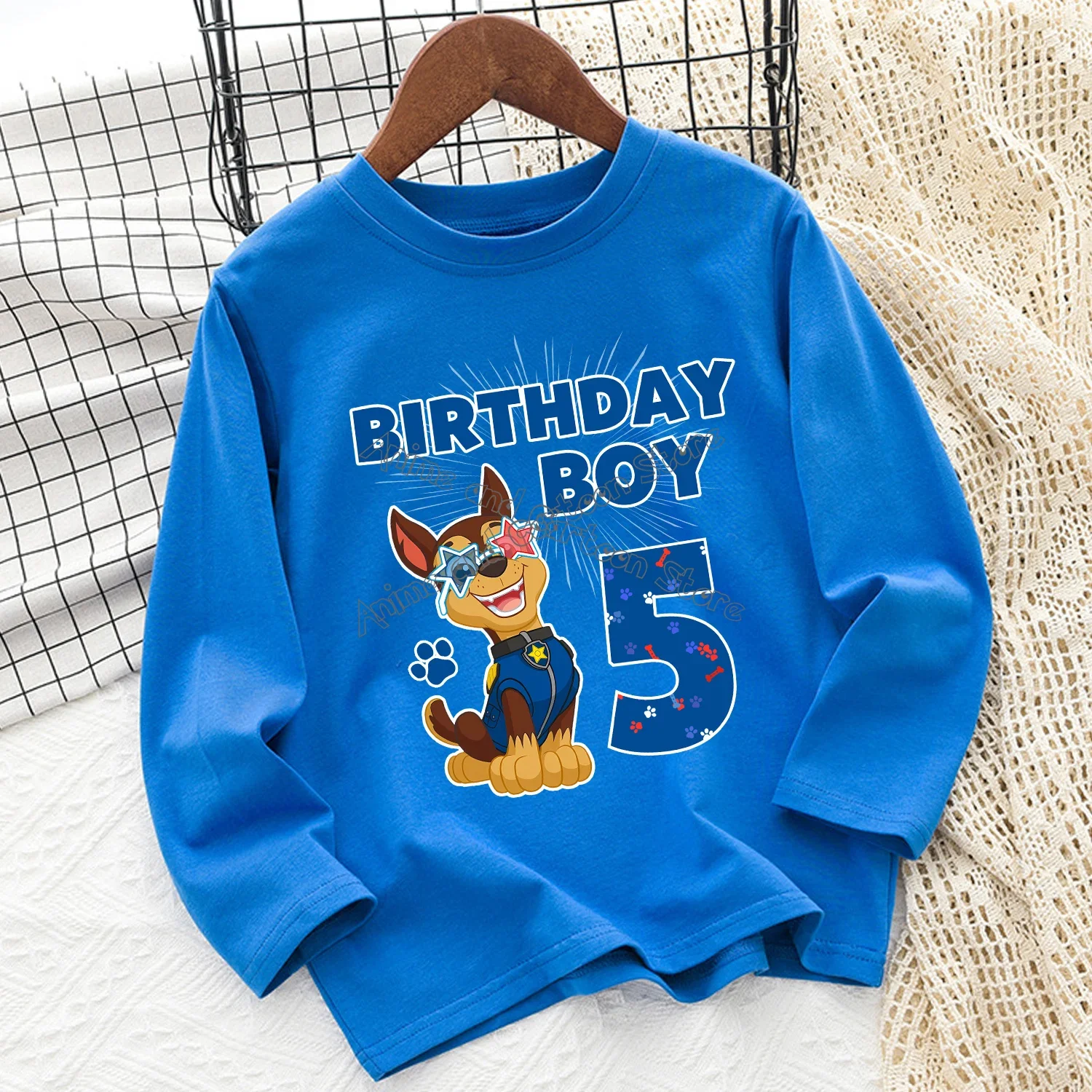Paw Patrol Chase cumpleaños manga larga para niños figura de dibujos animados ropa Casual azul cuello redondo caftán moda niños Top regalo - imagen 5