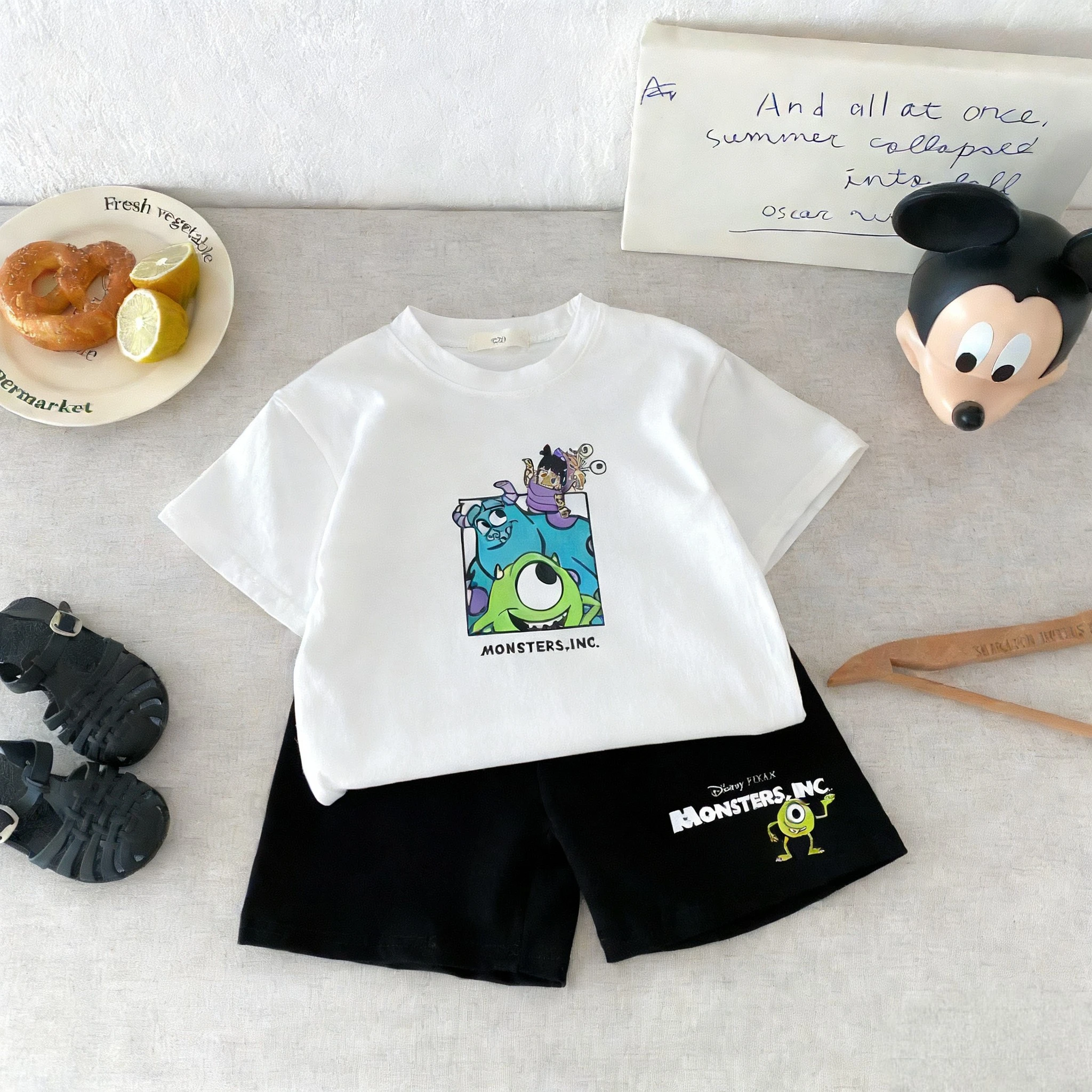 Camiseta estampada de Mickey, traje para niños, ropa de verano de dibujos animados de Disney, conjunto informal de 2 piezas, disfraz para niños, camisetas y pantalones cortos - imagen 5