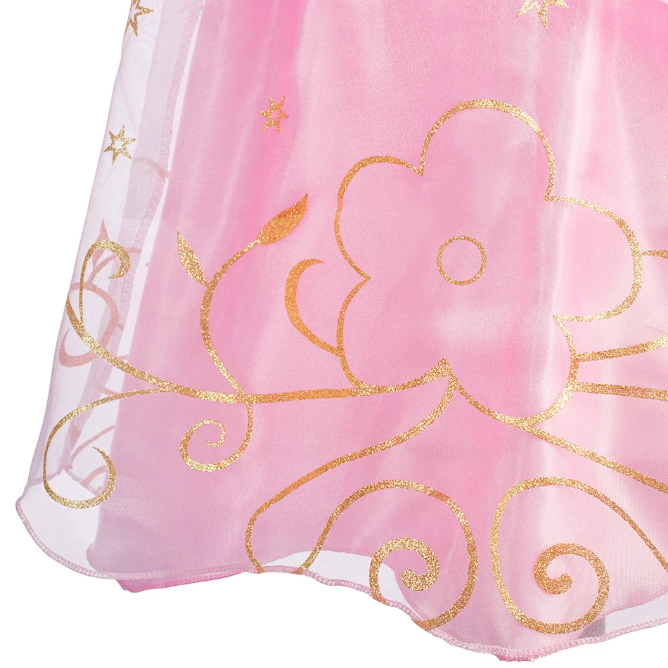 Vestido Princesa Rosa con Tul en Capas y Detalles Dorados para Niña - imagen 4