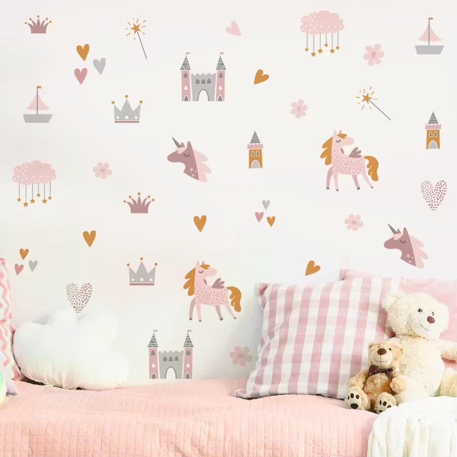 Pegatinas de pared acuarela infantiles – Unicornio, hada y arcoíris - imagen 3