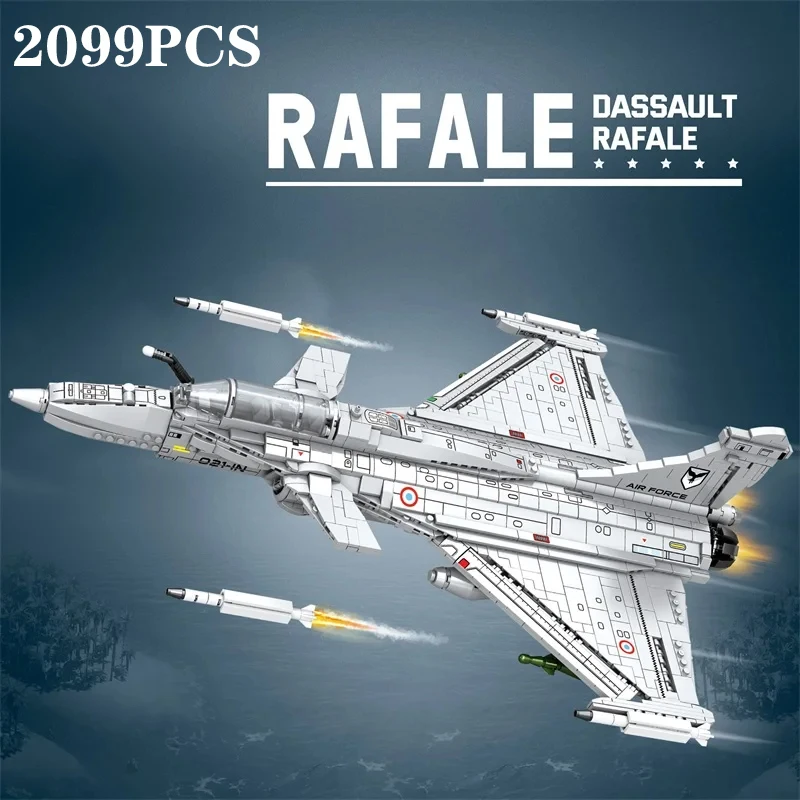 2099 Uds. Modelo de combate Rafale, bloques de construcción Diy, serie de aviones militares, bloques de montaje, adorno de escritorio, juguetes para niños, regalos de vacaciones