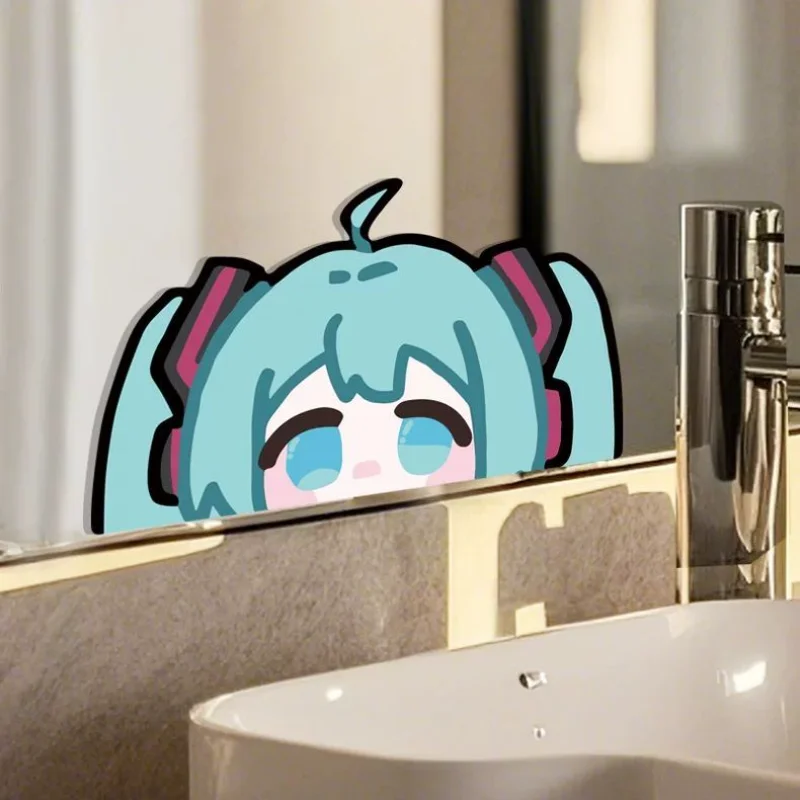 Pegatina decorativa Hatsune Miku para espejo de dormitorio, bonita calcomanía para espejo de baño, película impermeable para puerta de vidrio de baño - imagen 2
