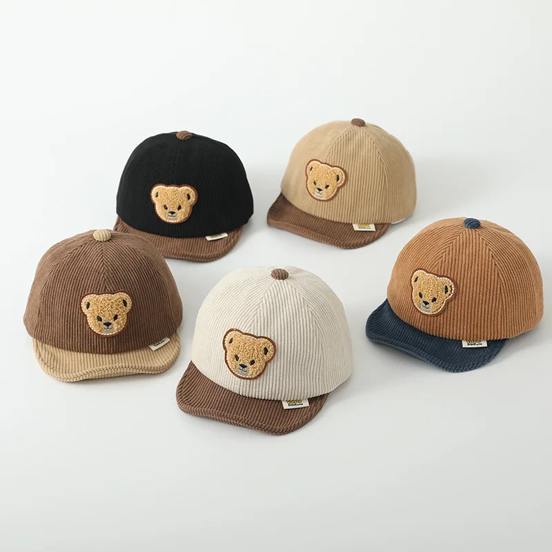 Gorra de pana para niños con lengua pato y oso bebé – Estilo snapback deportiva - imagen 2