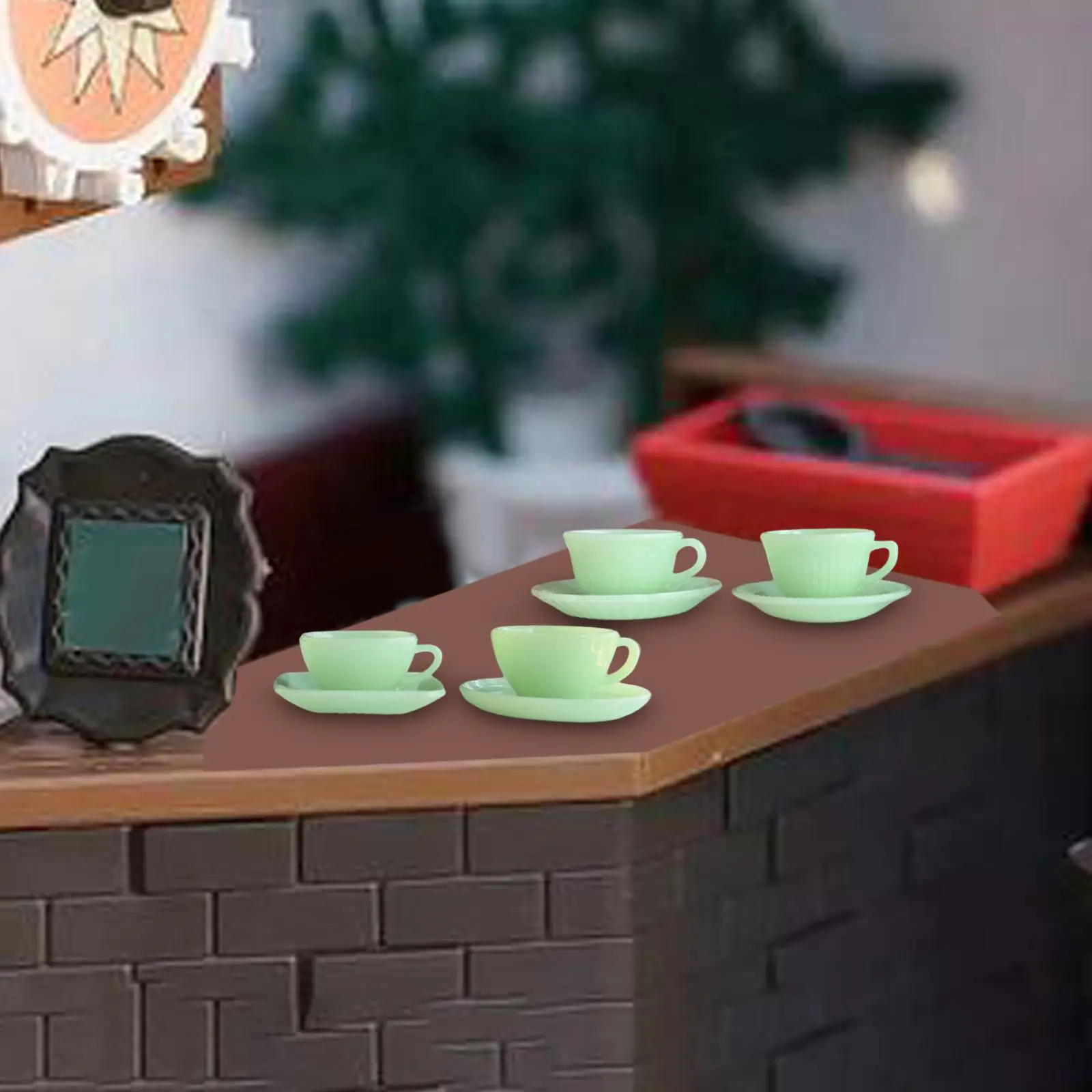 4Pcs 1:6 Mini Tea Cup and Saucers Set Life Scene Accessories Toy Furniture Toys for Bedroom Kitchen Dining Room Home Living Room