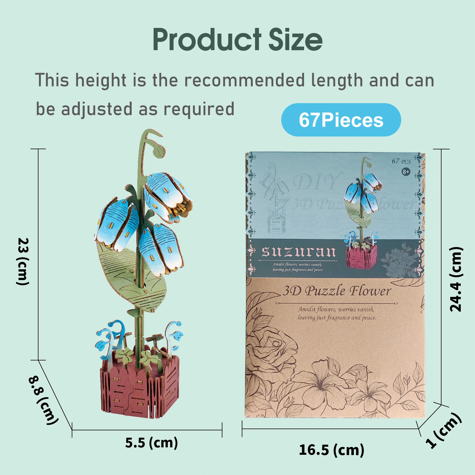 Bloques de rompecabezas 3D de arte de madera, artesanías de flores, ramo de ensamblaje, decoración de escritorio, rompecabezas para niños, modelo de ensamblaje, regalo de Navidad para novia - imagen 2