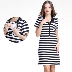 Vestido de maternidad de verano a rayas, vestido de lactancia, ropa de algodón para mujeres embarazadas, ropa Invisible para lactancia, vestidos de lactancia