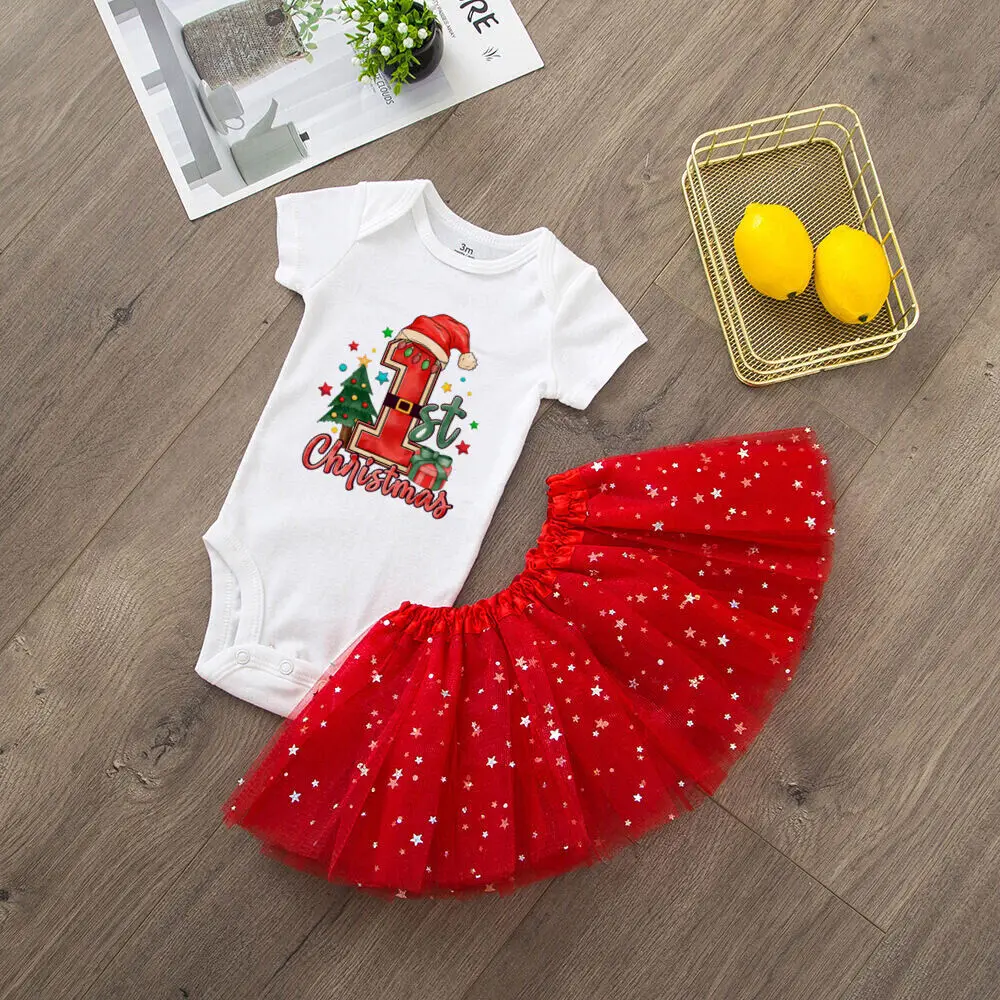 Vestido navideño para bebé con tutu y body - Conjunto festivo