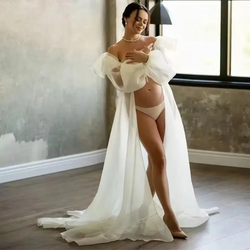 Vestido bohemio de maternidad para sesión de fotos – Gasa con volantes - imagen 3