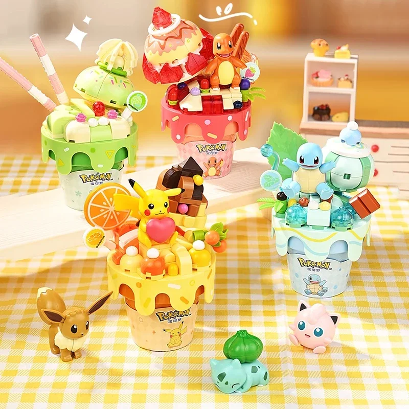 Bloques de construcción de Pokémon Pikachu Squirtle Jigglypuff, modelo de helado, juego de ladrillos DIY, decoración de colección de escritorio, regalos Idea para niños