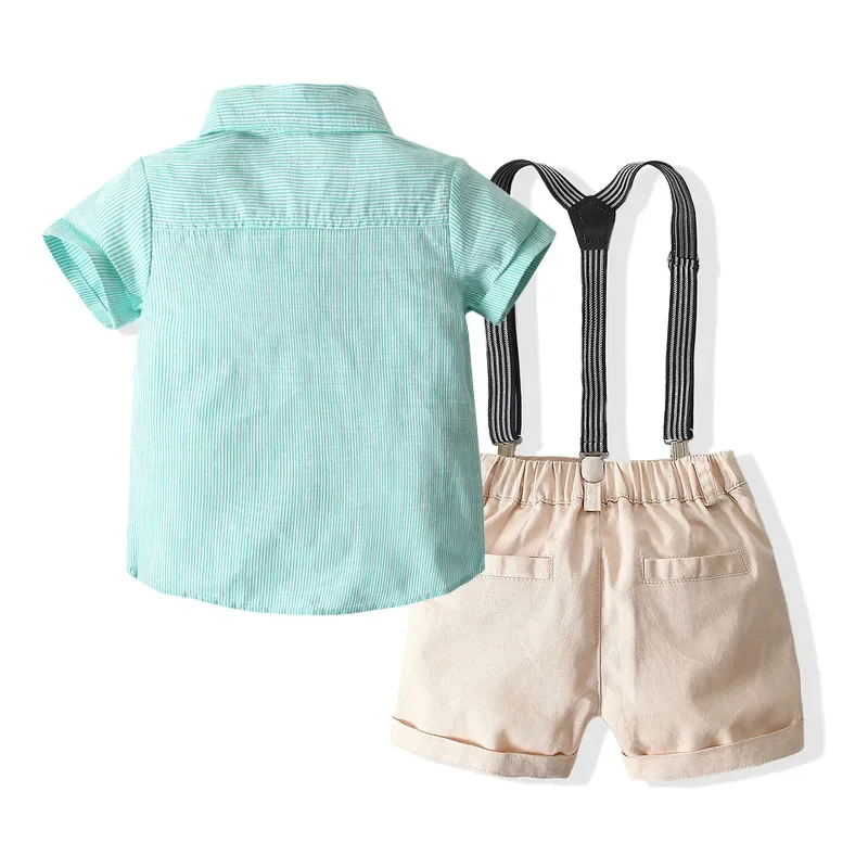 Conjuntos de 3 piezas de verano para niño pequeño, moda coreana, Tops de manga corta de algodón a rayas + Pantalones cortos, artículos para bebé recién nacido BC1294 - imagen 4