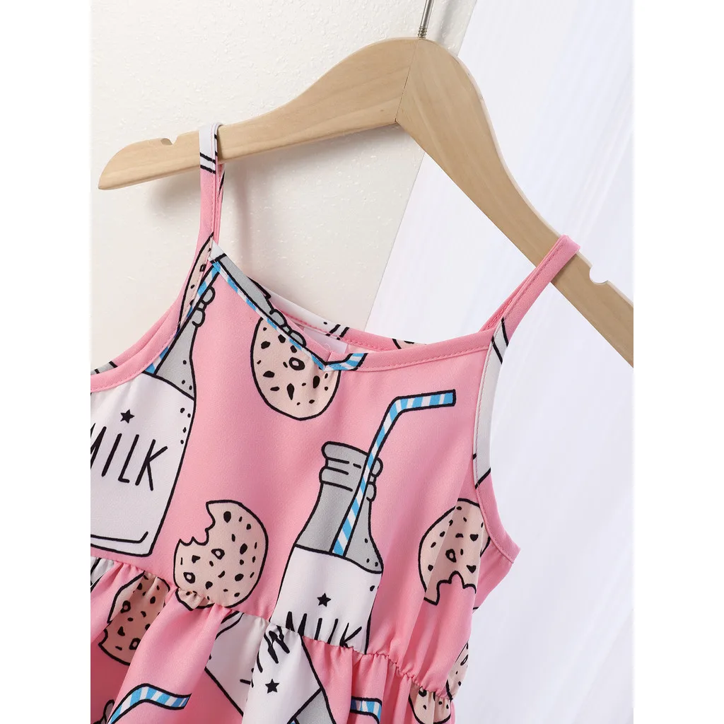 Vestido con tirantes para niña de 4 a 7 años, bonito vestido sin mangas con estampado de galletas y leche, ropa diaria de verano, vestidos para niños - imagen 3