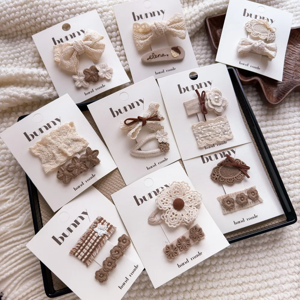 Pinzas para el cabello de flores de Color café con leche de encaje, horquillas bonitas y dulces para niños, Clip de borde con flequillo para niñas, Clips para peinados de estilo Retro - imagen 4