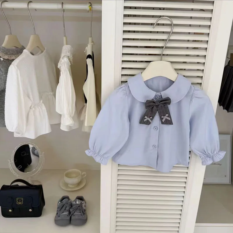 MILANCEL, nuevo conjunto de ropa de otoño para niños, 1-6T, estilo Preppy, chaleco fino para niñas, camisa y falda, traje holgado con lazo coreano para niños, 3 uds. - imagen 5