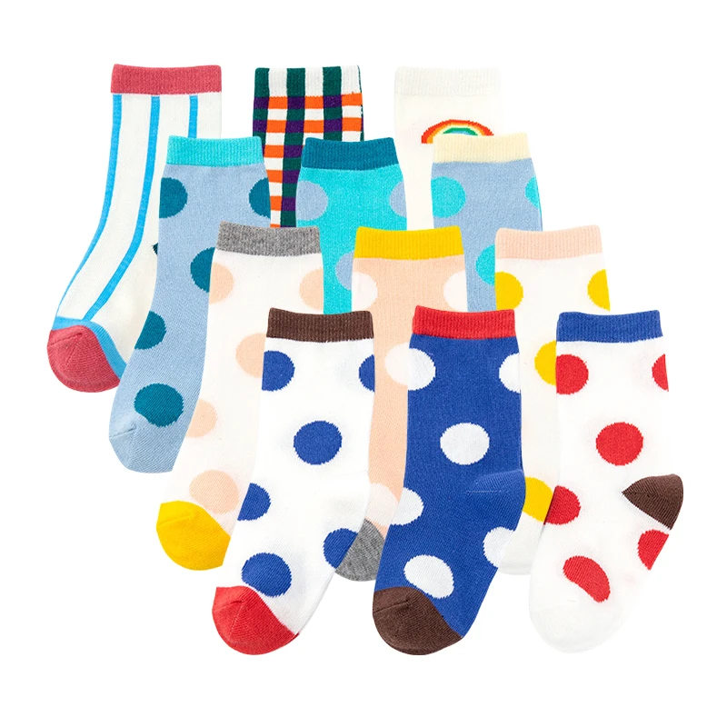 3 par/lote de calcetines de Otoño Invierno de 0 a 6 años con patrón de algodón suave calcetines de arcoíris para niñas calcetines de lunares para bebés recién nacidos