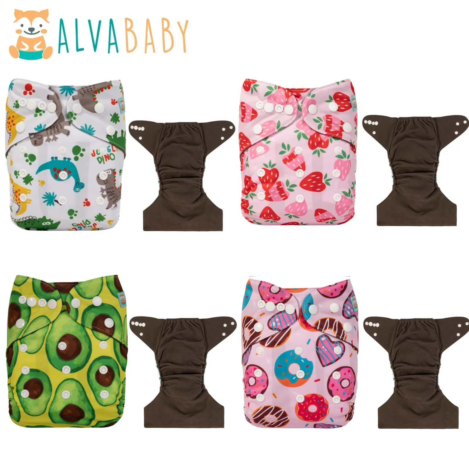 ALVABABY-pañal de tela para bebé de carbón de bambú, carcasa de pañal de tela moderna reutilizable para bebés de 3 a 15kg, broches ajustables, 1 ud.