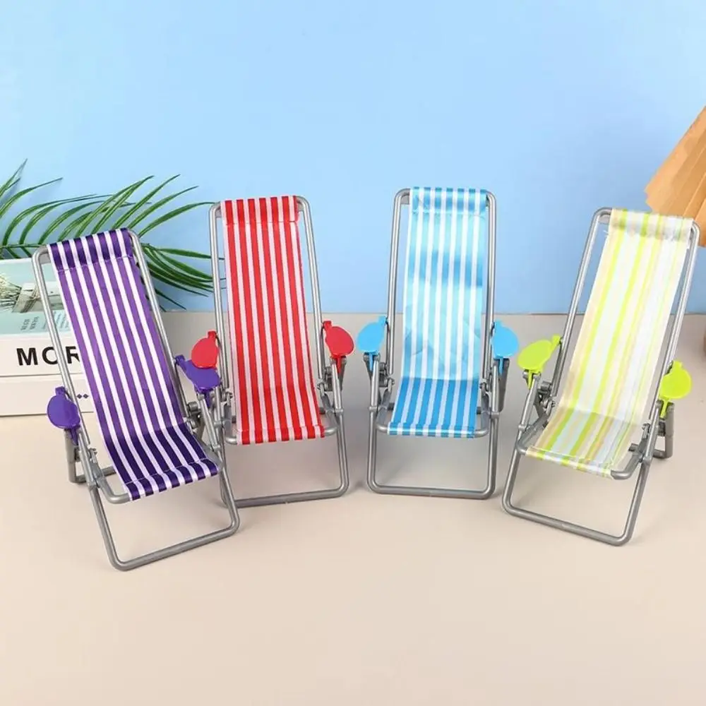 Nuevo Mini silla para casa de muñecas 1/6, 4 colores, 12x11x19,5 cm, silla de playa plegable, modelo, silla reclinable informal, casa de muñecas al aire libre - imagen 4