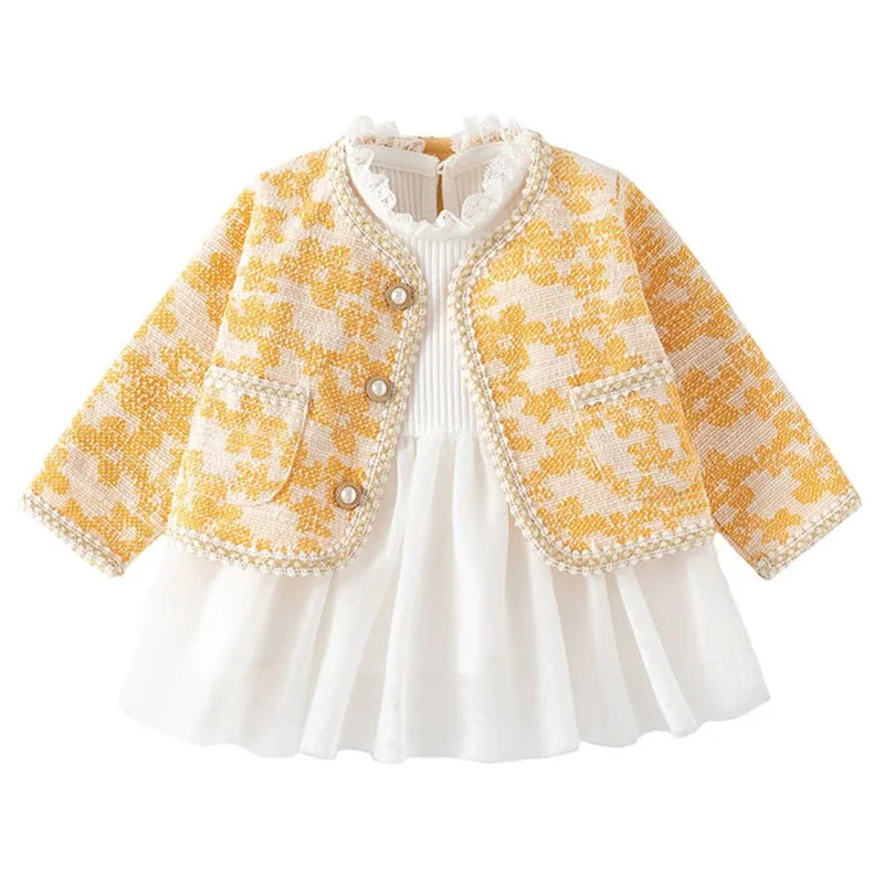 Conjunto abrigo floral y vestido de malla para niña primavera otoño - imagen 2