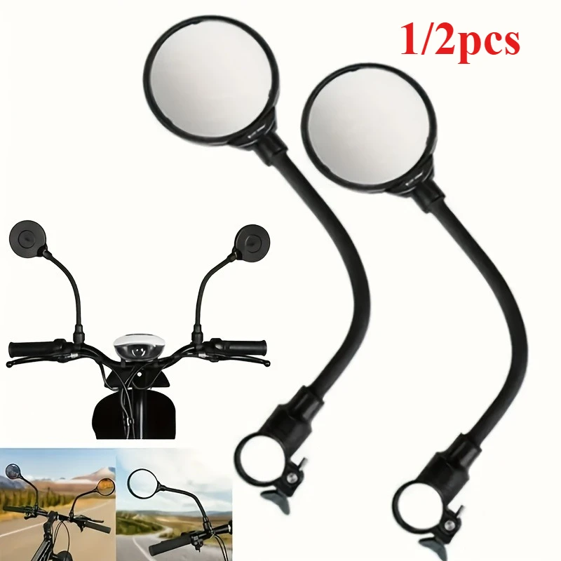 1/2 piezas 360 °   Espejo retrovisor giratorio para bicicleta - Espejo ABS ovalado gran angular |   Brazo largo flexible para bicicletas de montaña/scooters eléctricos