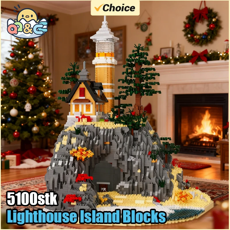 Bloques de construcción de isla de faro 5100stk, bloques de modelo de faro con luz, juguetes para niños, regalos de Navidad, conjunto de arquitectura de montaje