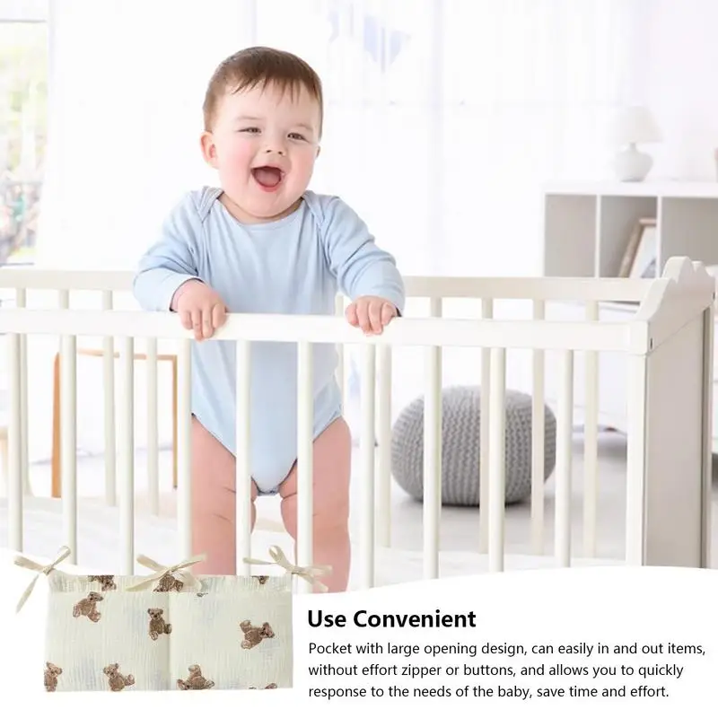 Organizador para cuna de bebé, bolsa de almacenamiento para cama Caddy, 2 bolsillos, colgante para cabecera de cama, organizador para pañales, juguetes y ropa - imagen 3
