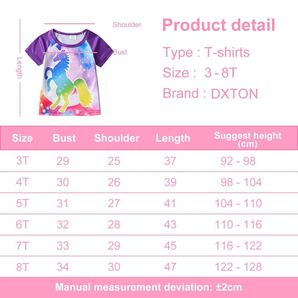 Dxton Camiseta niña algodón manga corta unicornio estrellas verano - imagen 5