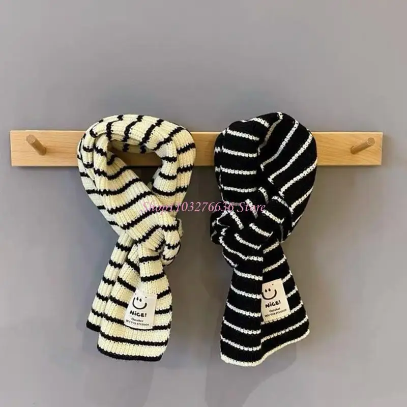 Bufanda invierno punto cálida R6FD, bufanda para niños con lana con patrón rayas para niños y niñas - imagen 3