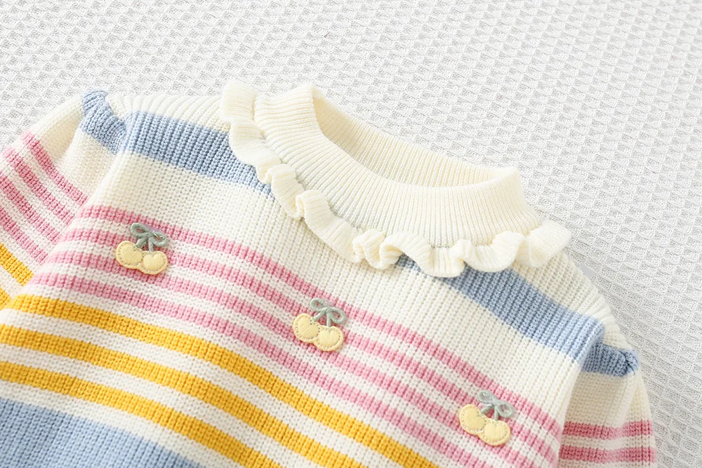 Otoño nuevo conjunto de ropa para niñas jersey de punto a rayas y falda de punto 2 uds traje de suéter para niñas traje de punto para niñas - imagen 5