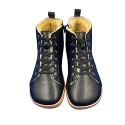 Tipsietoes, bota de invierno de cuero genuino descalzo superior con forro de piel Natural Real y plantilla interior para mujeres y hombres, peso ligero