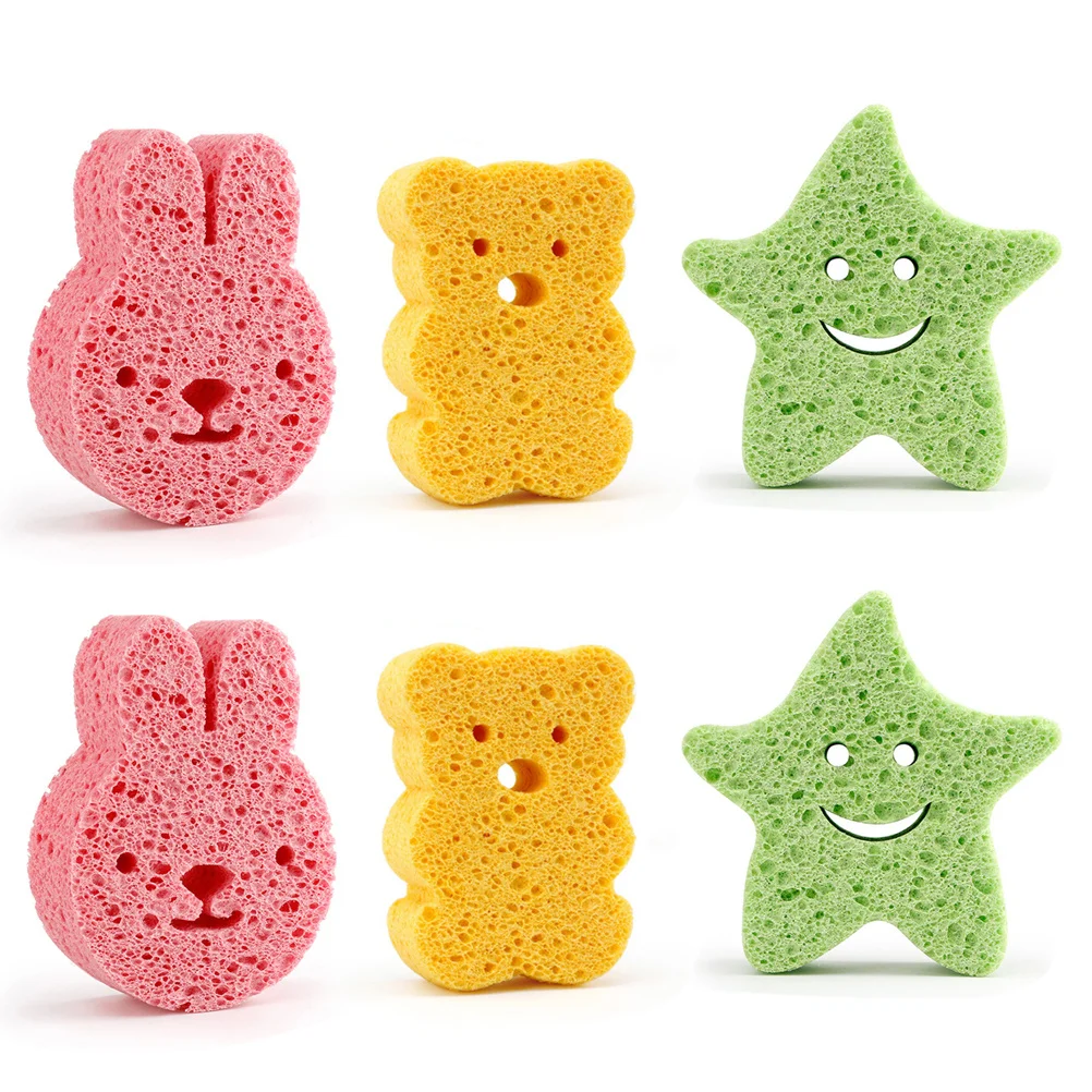 Esponja de baño para bebé, Material Natural suave, fácil de limpiar, almohadillas de baño de animales de dibujos animados, esponja de lufa, 6 uds. - imagen 5