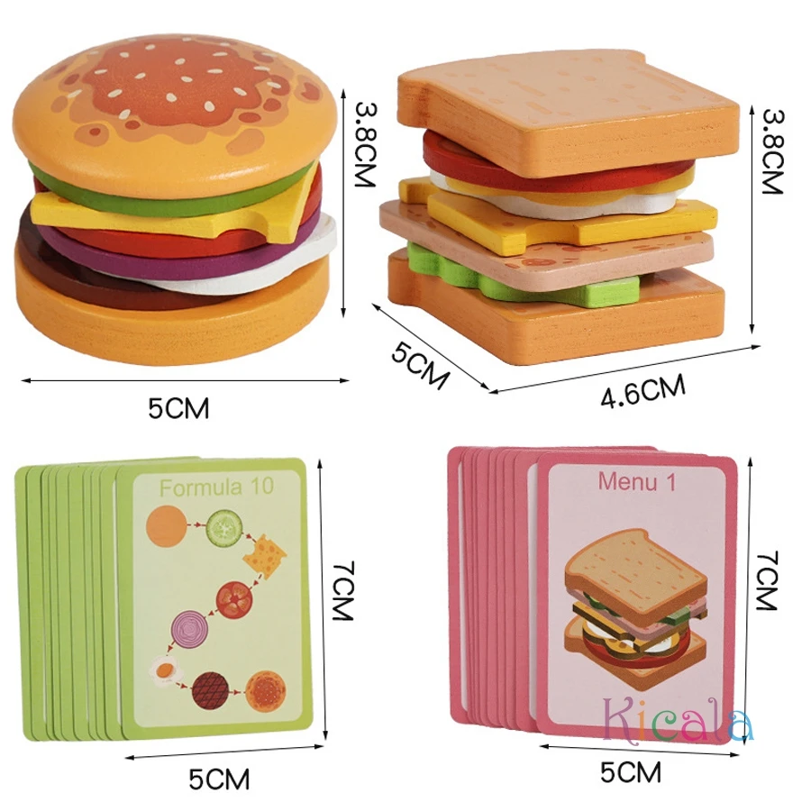 Juguetes apilables de hamburguesas de madera Montessori para niños pequeños, juguetes educativos para preescolar, juego de comida, juguete de cumpleaños a juego para niños - imagen 5