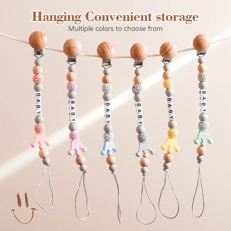 Clips para chupete de bebé con nombre personalizado, cadenas, mordedores, soporte para pezones, Clip de corona de silicona, accesorios de juguetes para la dentición para recién nacidos - imagen 4