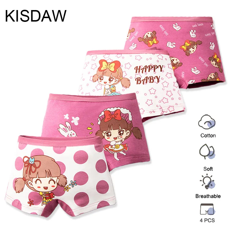 4 Unids/lote ropa interior para niños Boxers de algodón para niñas calzoncillos hermosas bragas de dibujos animados de princesa calzoncillos infantiles transpirables para niñas