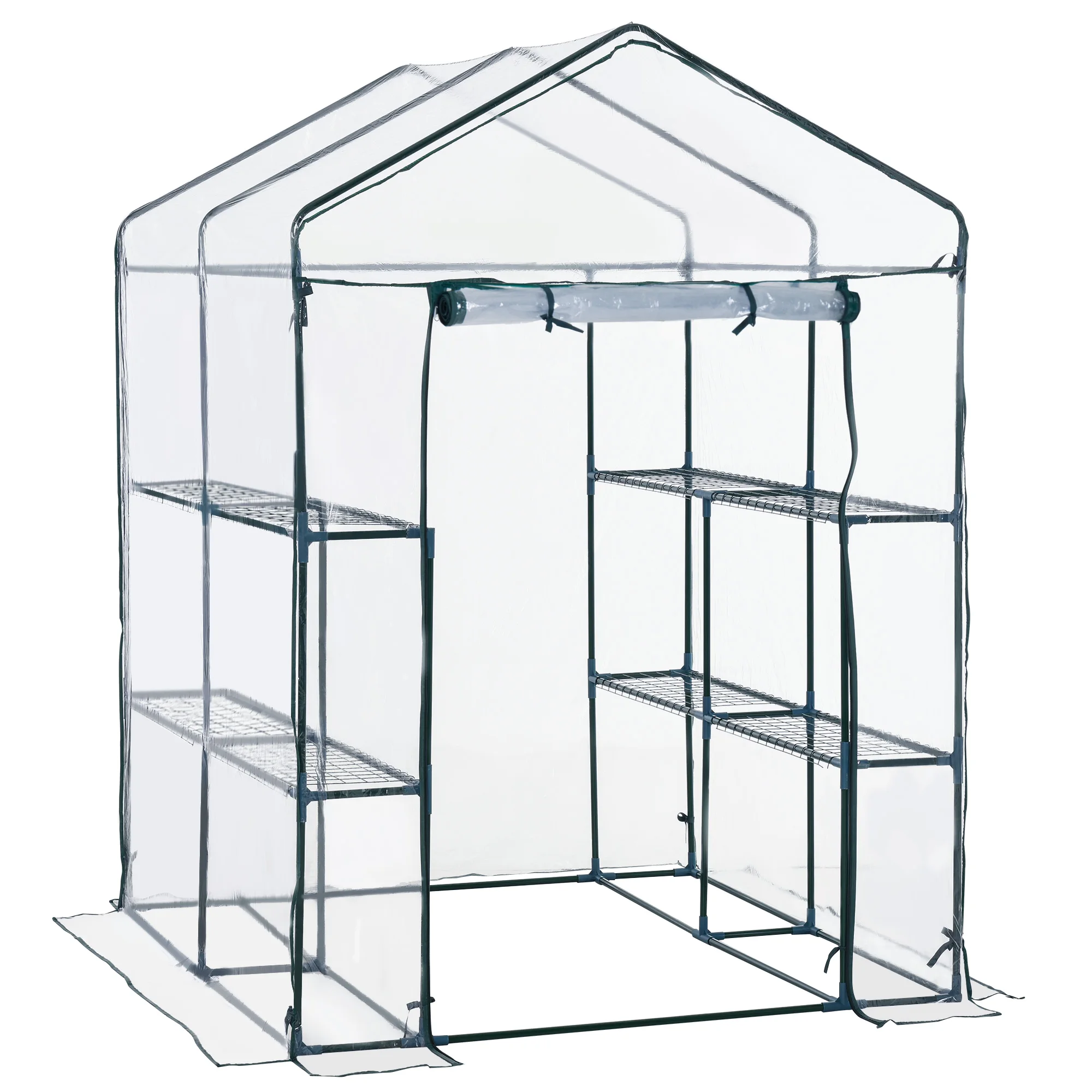 Outsunny Invernadero Transparente de Jardín Vivero Casero Plantas con 3 Pisos 143x143x195cm Marco Acero Jardinería Invernadero