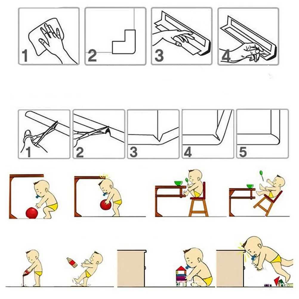 Protector de esquina de seguridad para bebé en forma de L de 2m, tira anticolisión Nbr gruesa amarilla, Protector de borde de gabinete de mesa y escritorio - imagen 4