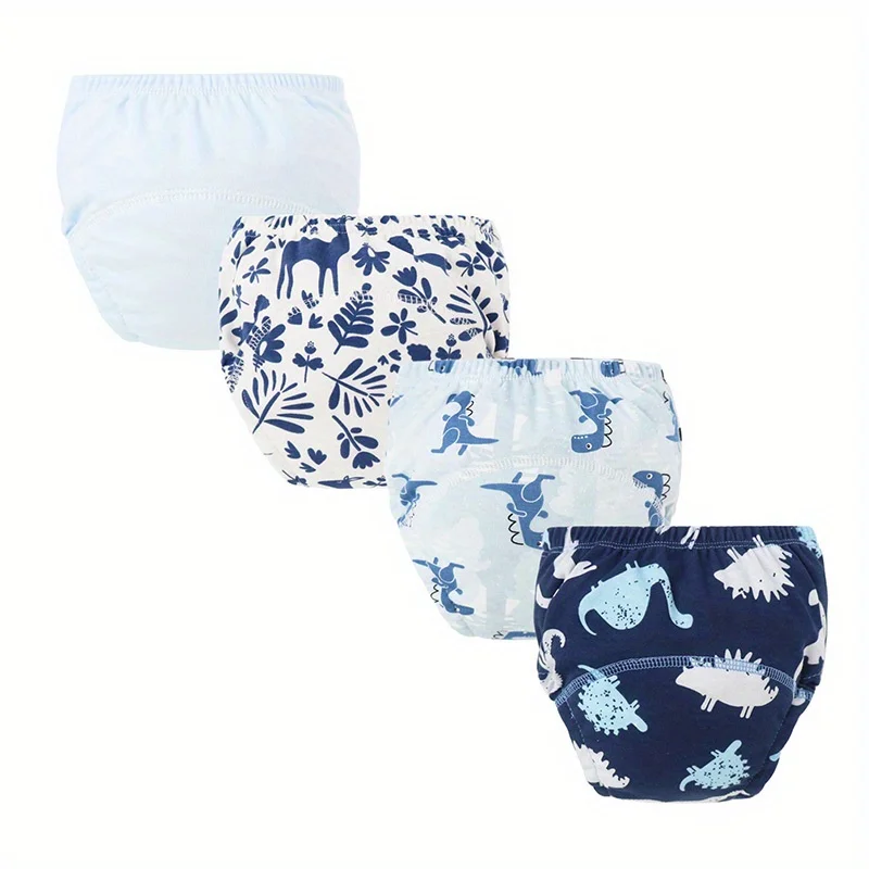 4 unids/lote de pantalones de entrenamiento para bebés, conjunto de pantalones de pañales con estampado de dibujos animados para niños y niñas, ropa interior para niños, algodón transpirable reutilizable - imagen 3