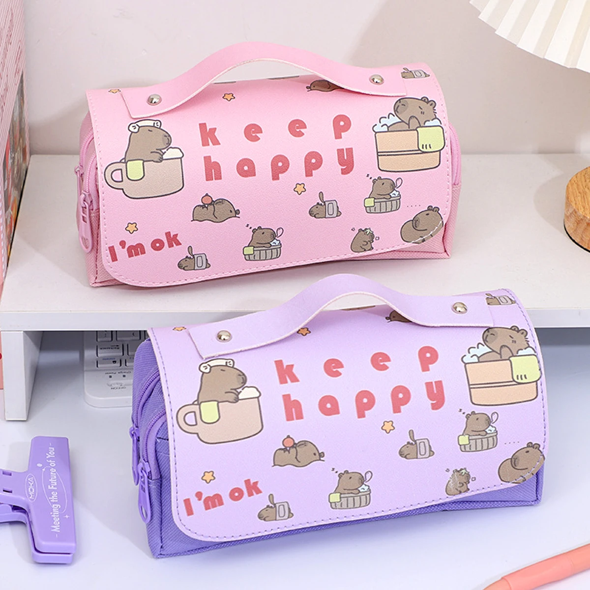 Estuche de lápices Kawaii, bolsa de papelería de gran capacidad, bolsa de lápices para estudiantes, regreso a la escuela, suministros de oficina y escuela, papelería