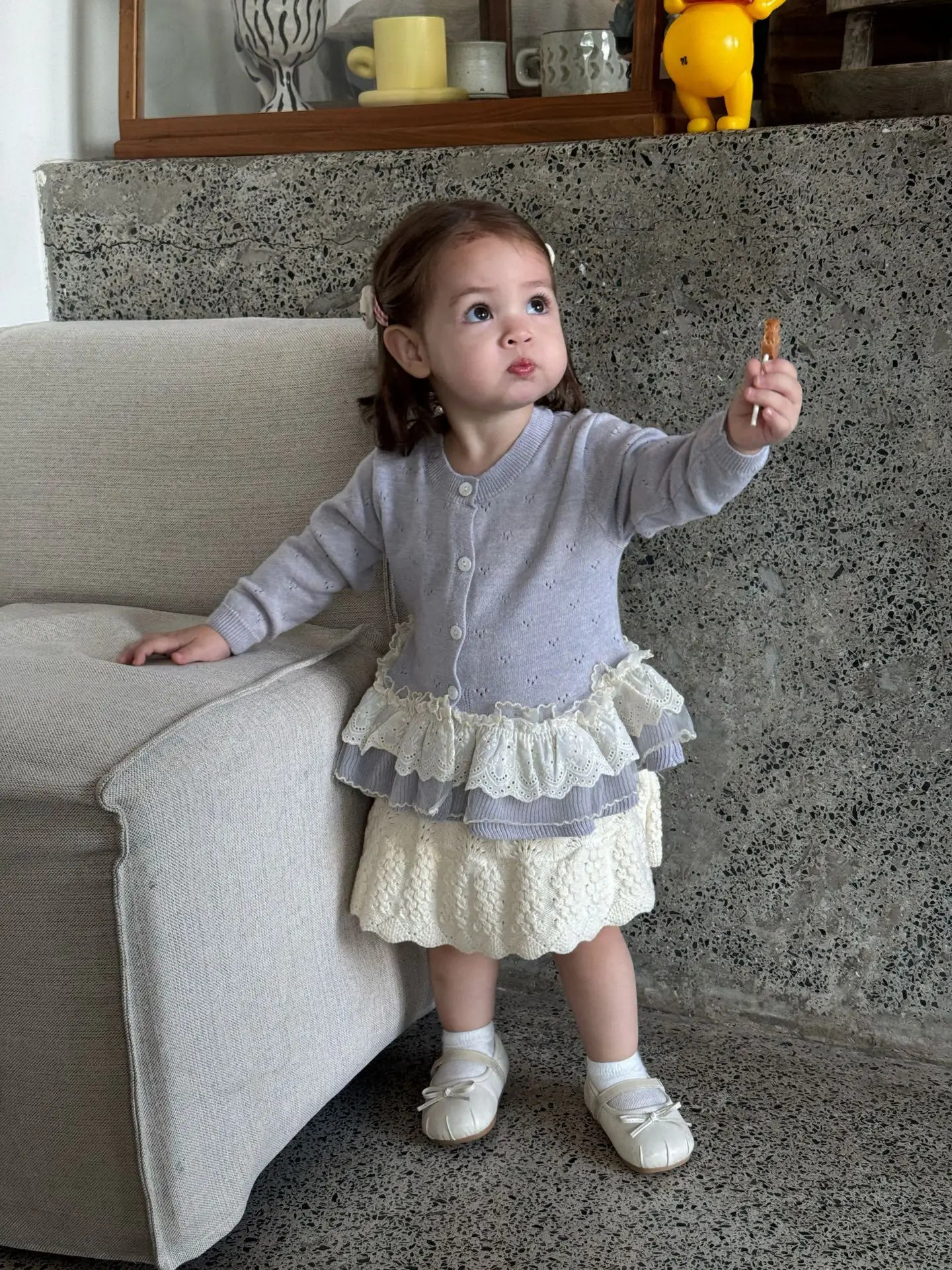 Suéteres para niños, cárdigans de punto calados para niñas, suéteres con volantes para niñas, traje de punto para chicas de moda - imagen 3