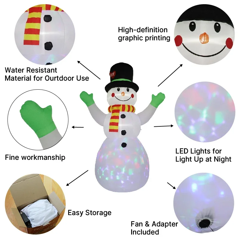 7,2 pies decoración navideña al aire libre luces LED muñeco de nieve decoración inflable de Navidad patio fiesta adornos de césped juguete para el hogar - imagen 5