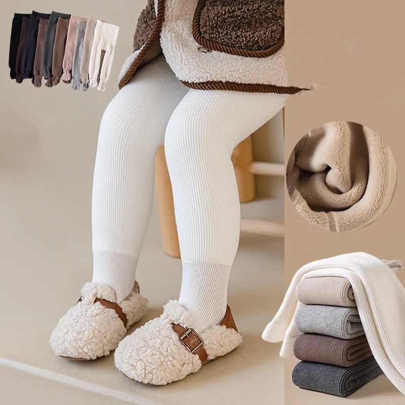 Invierno bebé niñas forro Polar rayas leggings más grueso calor medias de algodón niños pequeños mantener pantimedias calientes - imagen 2