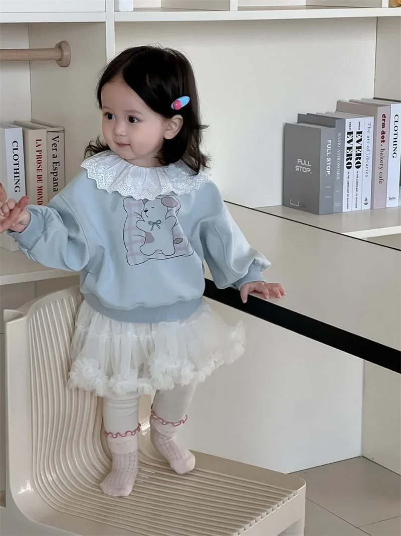 MILANCEL, nuevo conjunto de ropa de primavera para bebé, 9M-3T, sudadera con capucha y cuello de encaje de perro bonito para niñas, culottes con respaldo de malla para niños pequeños