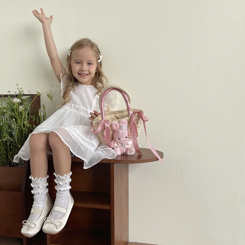 1 par de calcetines sencillos coreanos hasta la pantorrilla para niños y niñas, calcetines con volantes de Color sólido Jacquard para niños, calcetines escolares de algodón suave para primavera y verano - imagen 2