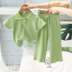 Conjunto de rayas con solapa para niñas – Moda veraniega infantil