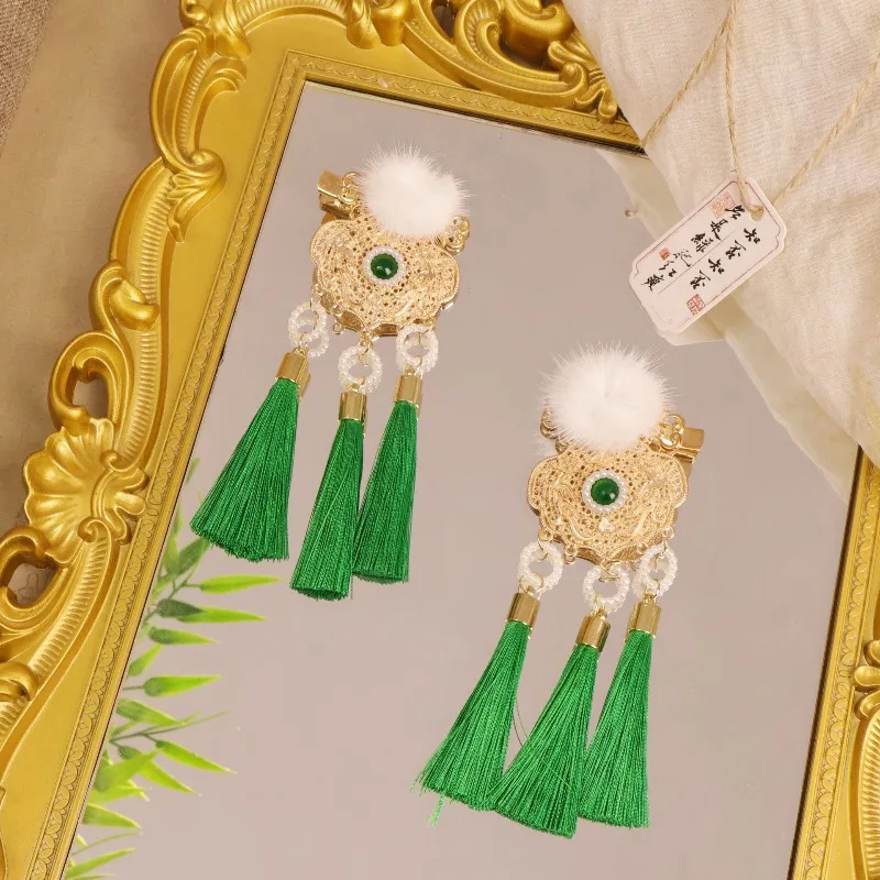 Pinza para el pelo para niños con cerradura tipo jade de Año Nuevo, borla de perlas resistente, bonito estilo Hanfu para niños, accesorio para el cabello festivo esencial - imagen 4