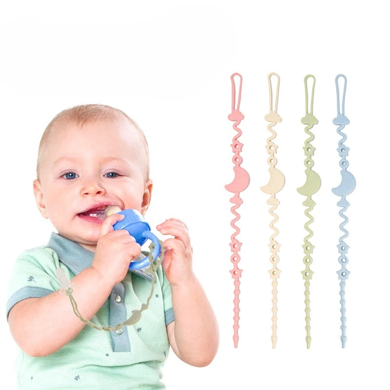 Cadena de chupete de silicona suave ajustable para bebé, juguetes mordedores, correa para chupete antipérdida, silla alta adecuada, cuna, regalos para recién nacidos
