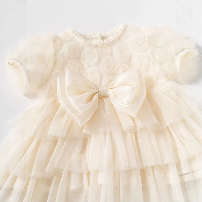 Vestido de verano manga corta para niña recién nacida con lazo - imagen 3