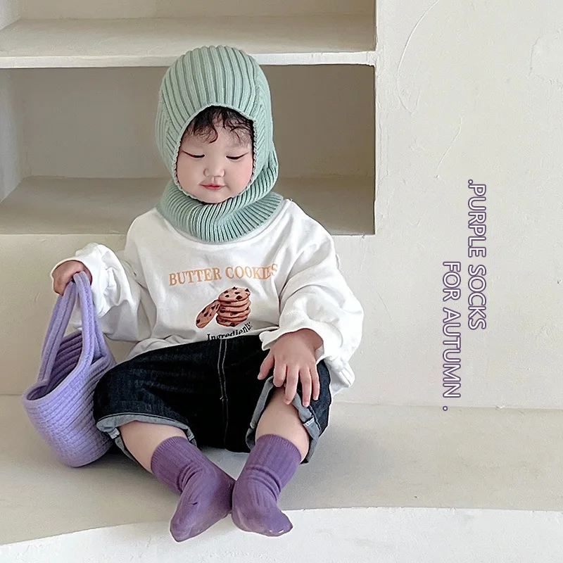 Calcetines de algodón caramelo para niños – Tejido jacquard cálido