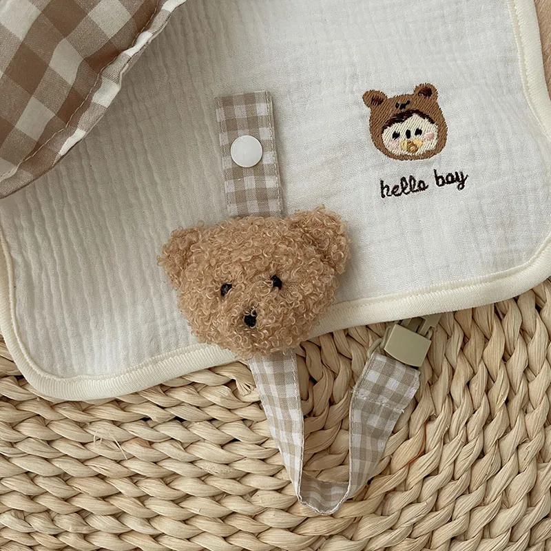 Clips de chupete de oso para bebés, accesorios de tela, cadena de chupete, cuentas de ganchillo, soporte de muñeco para bebé, lactancia infantil, 2 piezas - imagen 4