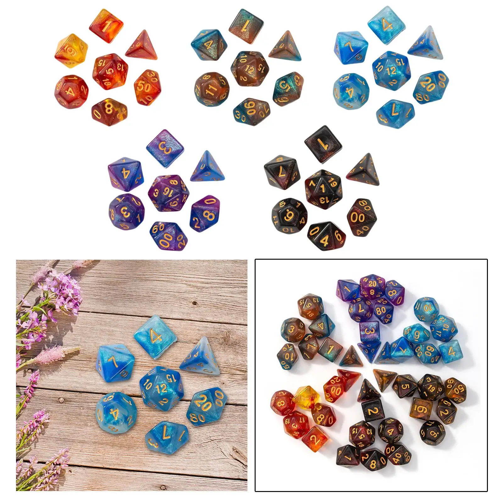 7 Acrylic Dice Amusement Toys D4-d20 Polyhedral Dice Set Multi-sided Dice for