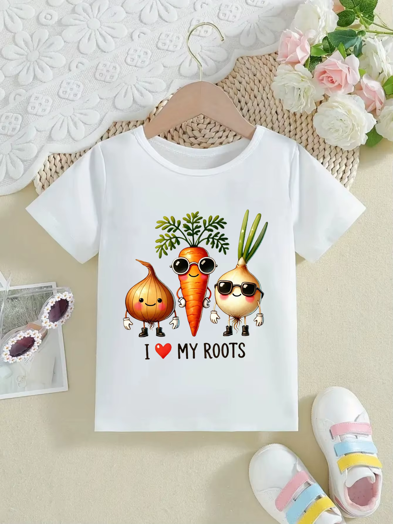 Camiseta infantil de verano con estampado divertido de verduras