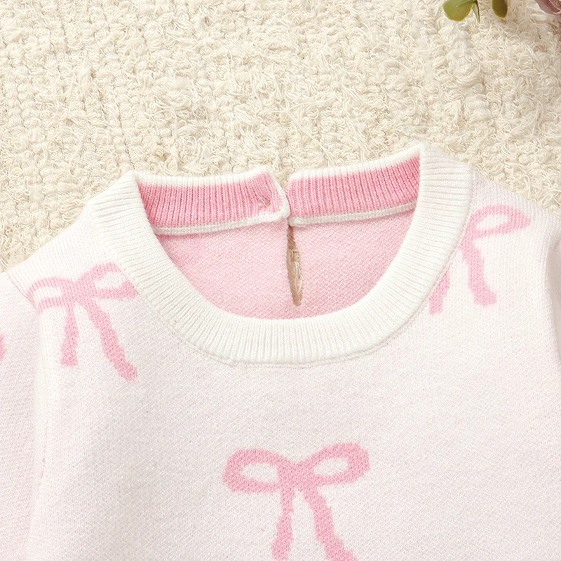 Pelele blanco para niña, monos tejidos a la moda de manga larga para recién nacido, monos con patrón de lazo, trajes de una pieza, ropa para niños - imagen 2